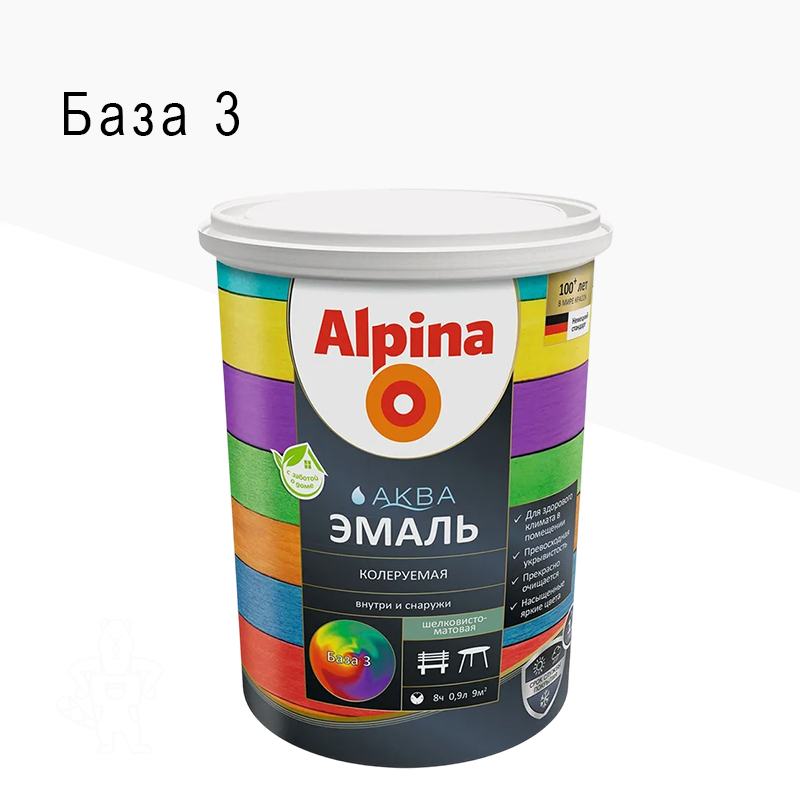 УЦЕНКА!!! ЭМАЛЬ АКРИЛ. ПО МЕТАЛЛУ "АКВА" БЕСЦВ. БАЗА 3 0,864Л ALPINA