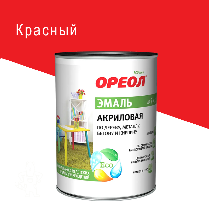 Эмаль универсальная акриловая Ореол глянцевая красная 0,9 кг.