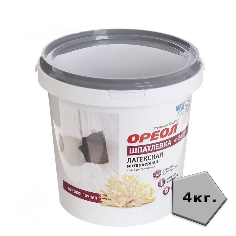 Шпатлевка для внутренних работ латексная Ореол 4 кг.,