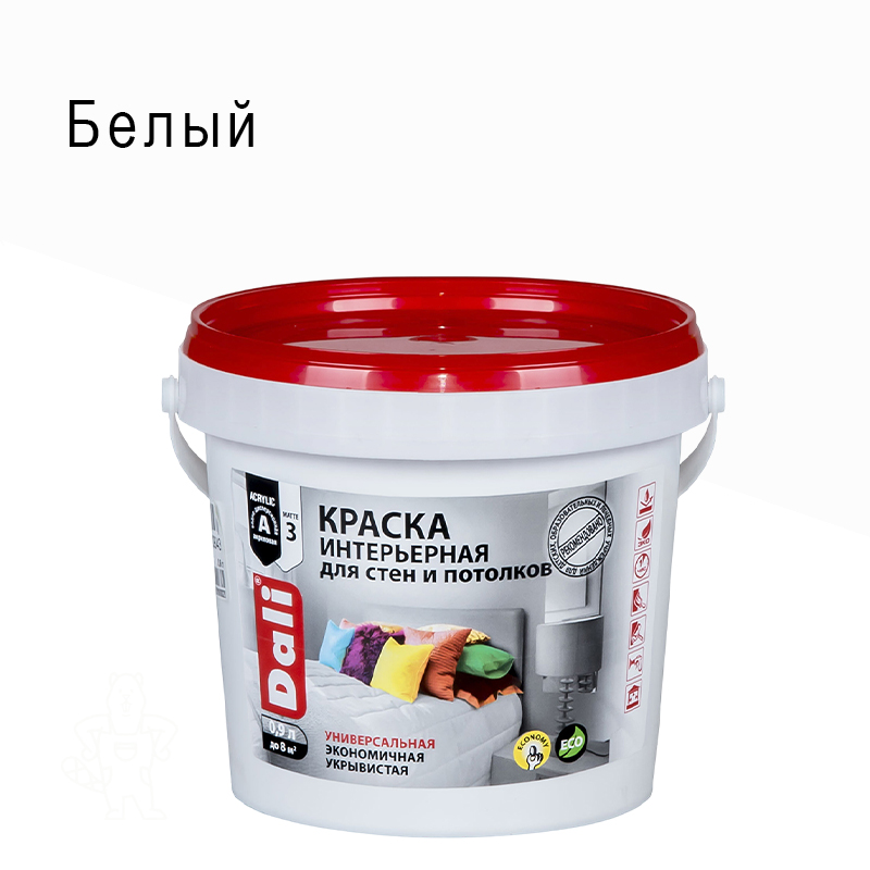 Краска акриловая"DALI" интерьерная белоснежная 0,9л
