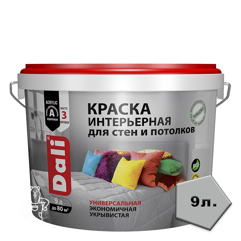 Краска акриловая "DALI" Интерьерная Белоснежная 9л.