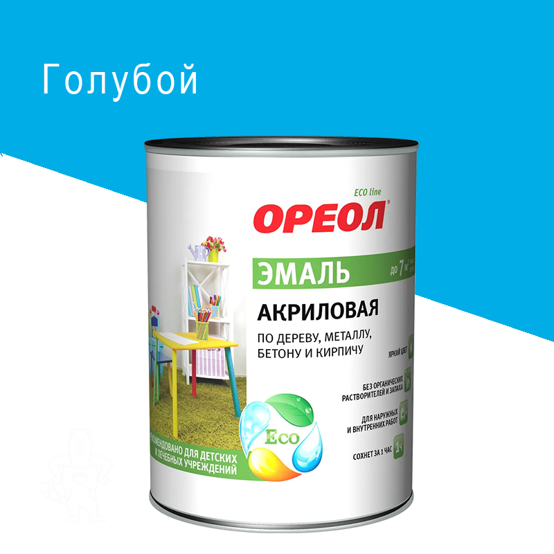 Эмаль универсальная акриловая Ореол глянцевая голубая 0,9кг.