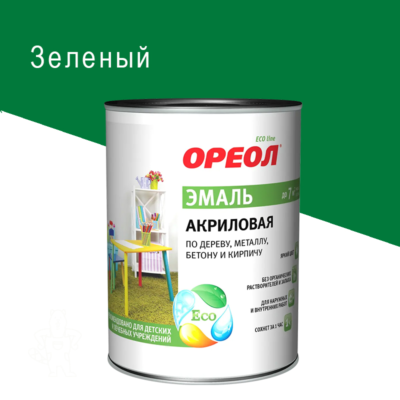 Эмаль универсальная акриловая Ореол глянцевая зеленая 0,9кг.