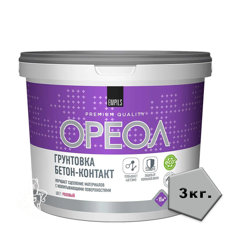 Грунт бетон-контакт водно-дисперсионный полиакриловый "Ореол" 3кг