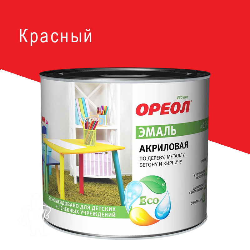 Эмаль универсальная акриловая Ореол глянцевая красная 1,9кг.