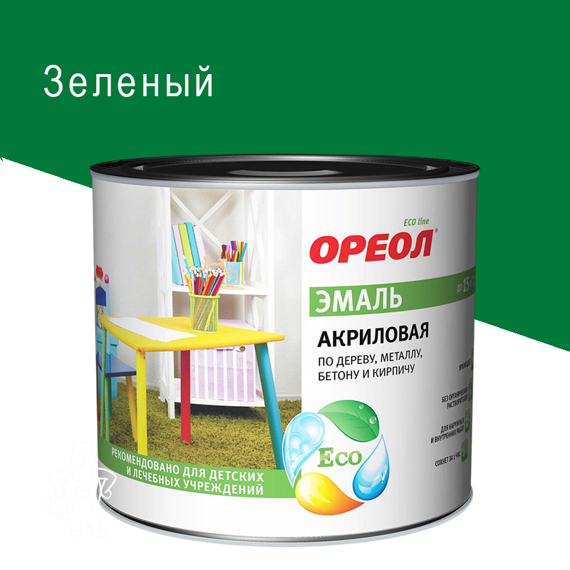 Эмаль универсальная акриловая Ореол глянцевая зеленая 1,9кг.