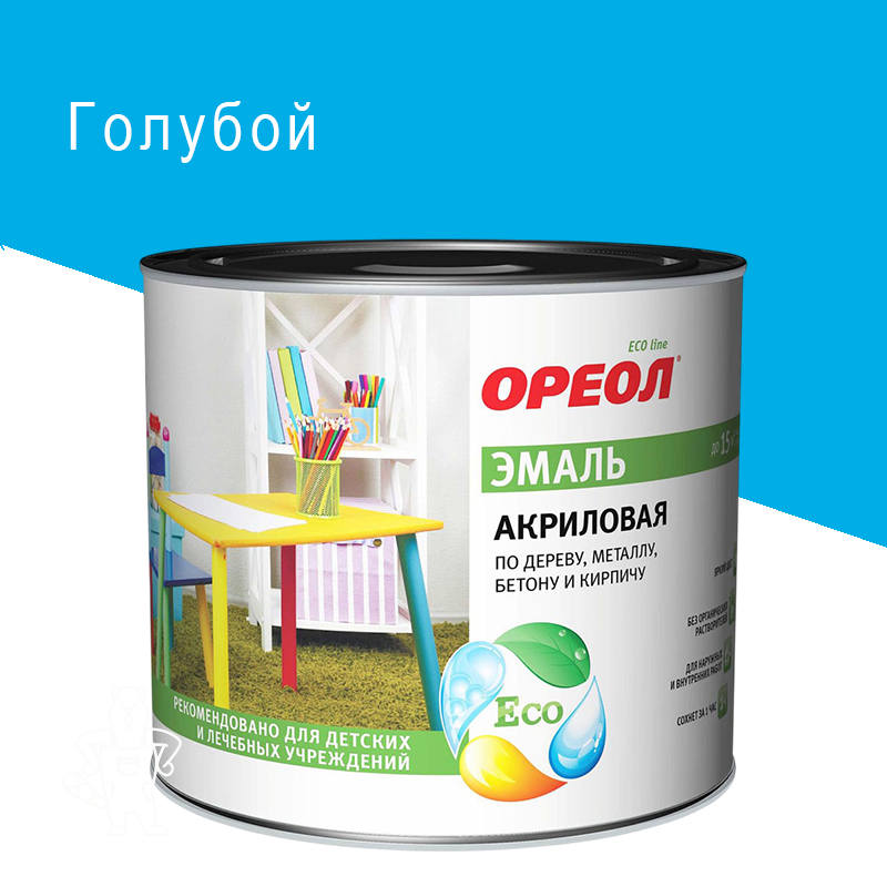Эмаль универсальная акриловая Ореол глянцевая голубая 1,9кг.