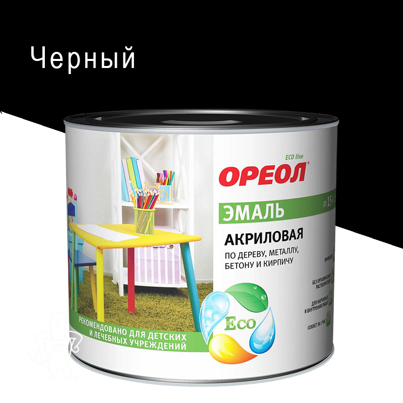Эмаль универсальная акриловая Ореол глянцевая черная 1,9кг.