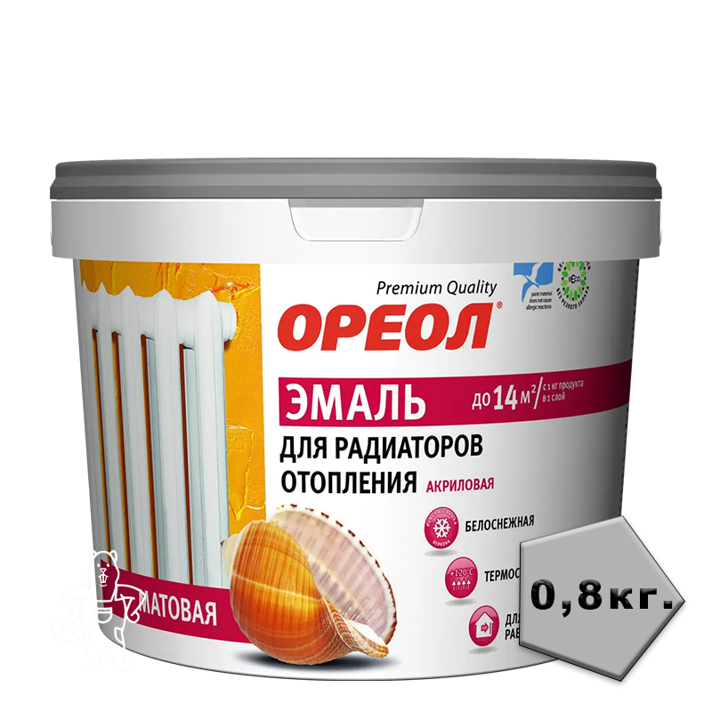 Эмаль для радиаторов акриловая д/внутр.работ Ореол матовая белая 0,8 кг