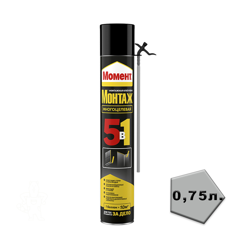 КЛЕЙ-ПЕНА МОМЕНТ МОНТАЖ 5 В 1 ПРОФИ 750 МЛ