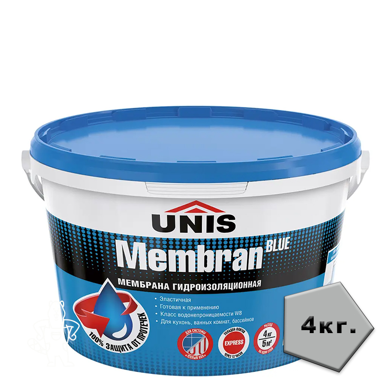 Юнис BLUE MEMBRANE Эластичная полимерн.гидроизоляция 4 кг