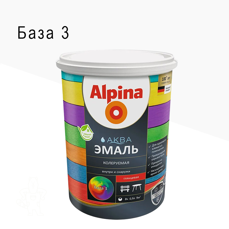ЭМАЛЬ АКРИЛ. ПО МЕТАЛЛУ "АКВА" БЕСЦВ. БАЗА 3 0,864Л ALPINA