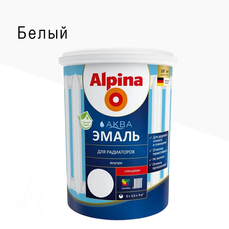 ЭМАЛЬ АКРИЛОВАЯ ДЛЯ РАДИАТОРОВ "АКВА" БЕЛАЯ 0,9Л ALPINA