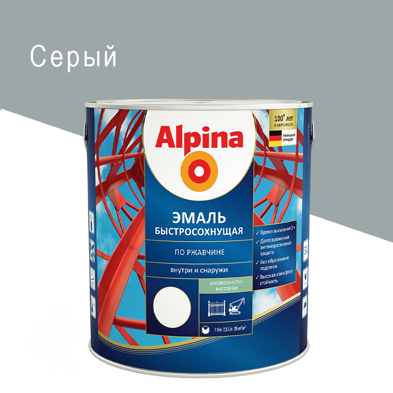 ГРУНТ-ЭМАЛЬ ПО РЖАВЧИНЕ БЫСТРОСОХН. СЕРАЯ (RAL 7040) 2,5 Л "ALPINA"