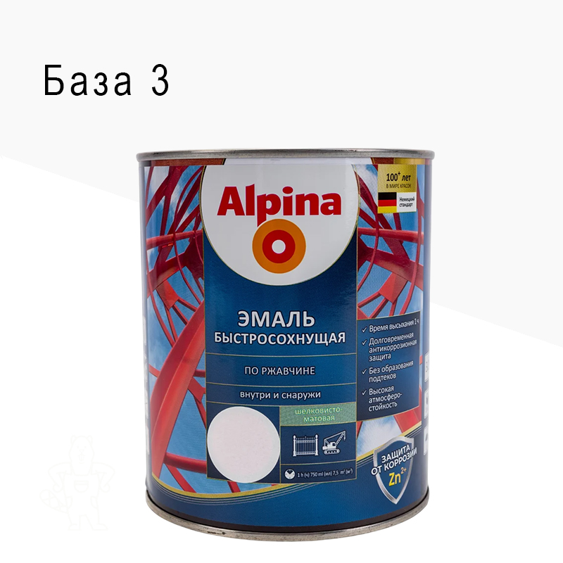 ГРУНТ-ЭМАЛЬ ПО РЖАВЧИНЕ БЫСТРОСОХН. БЕСЦВЕТ. БАЗА 3 0,75Л ALPINA
