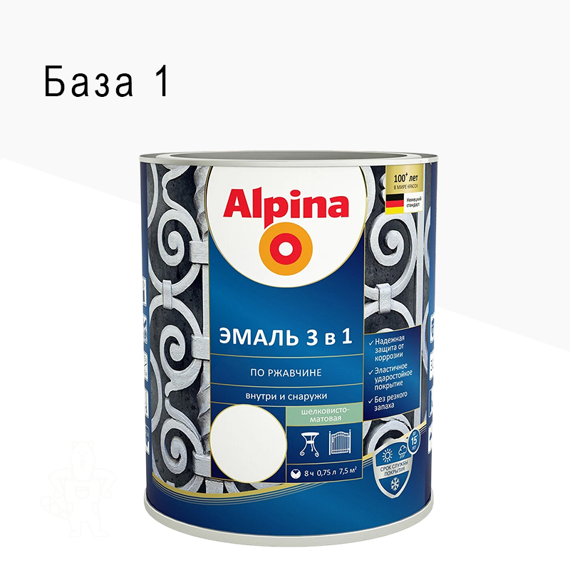 ГРУНТ-ЭМАЛЬ ПО РЖАВЧИНЕ 3 В 1 БЕЛАЯ БАЗА 1 0,75 ALPINA