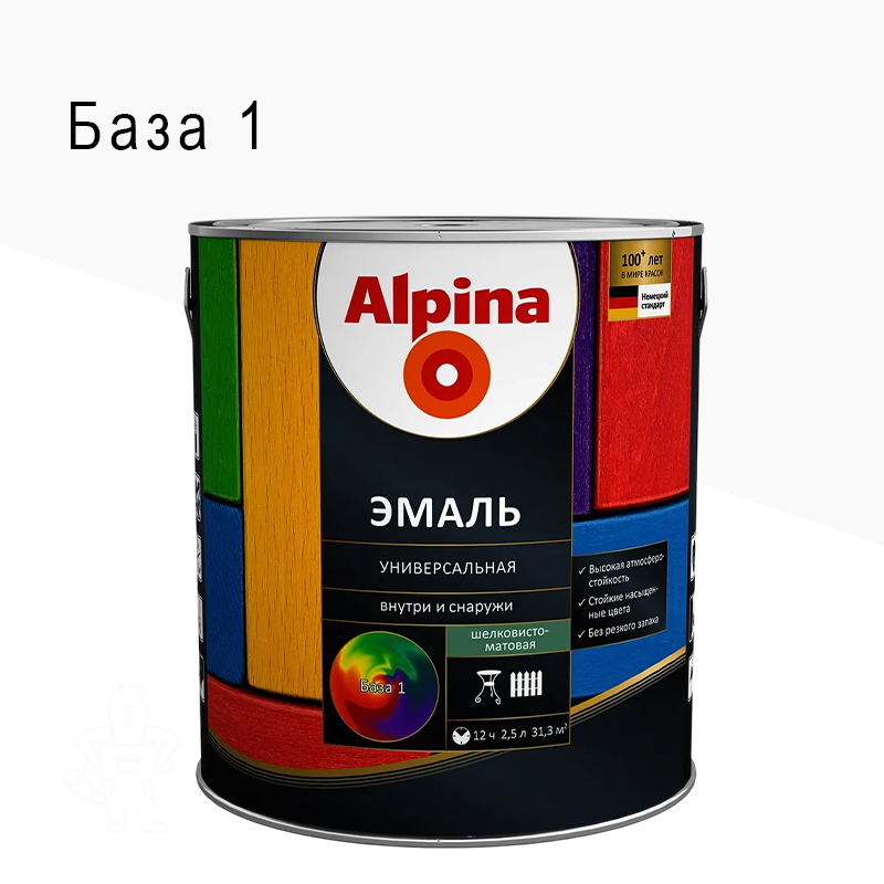 ЭМАЛЬ АЛКИД. УНИВ. ШЕЛК.-МАТОВАЯ БЕЛАЯ БАЗА 1 2,5Л ALPINA