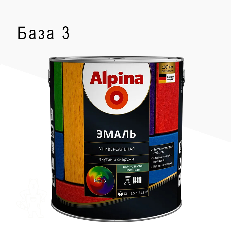 ЭМАЛЬ АЛКИД. УНИВ. ШЕЛК.-МАТОВАЯ БЕСЦВ. БАЗА 3 2,13Л ALPINA