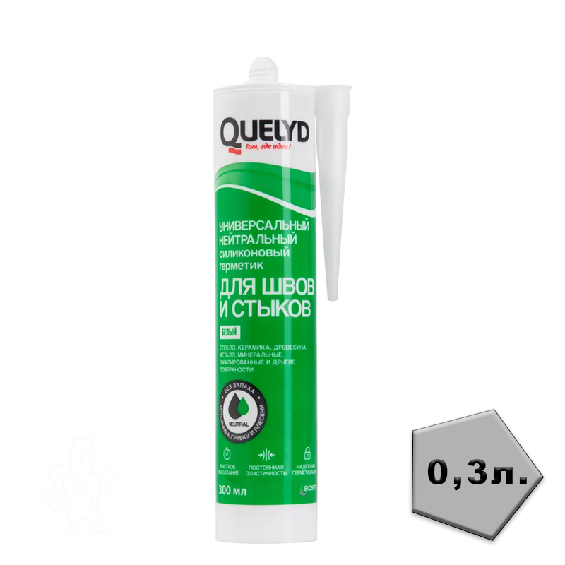 Герметик силикон унив. нейтр. д/стыков и швов белый QUELYD 300мл