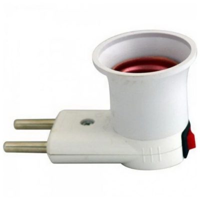 Переходник вилка Е27 с выключателем белый