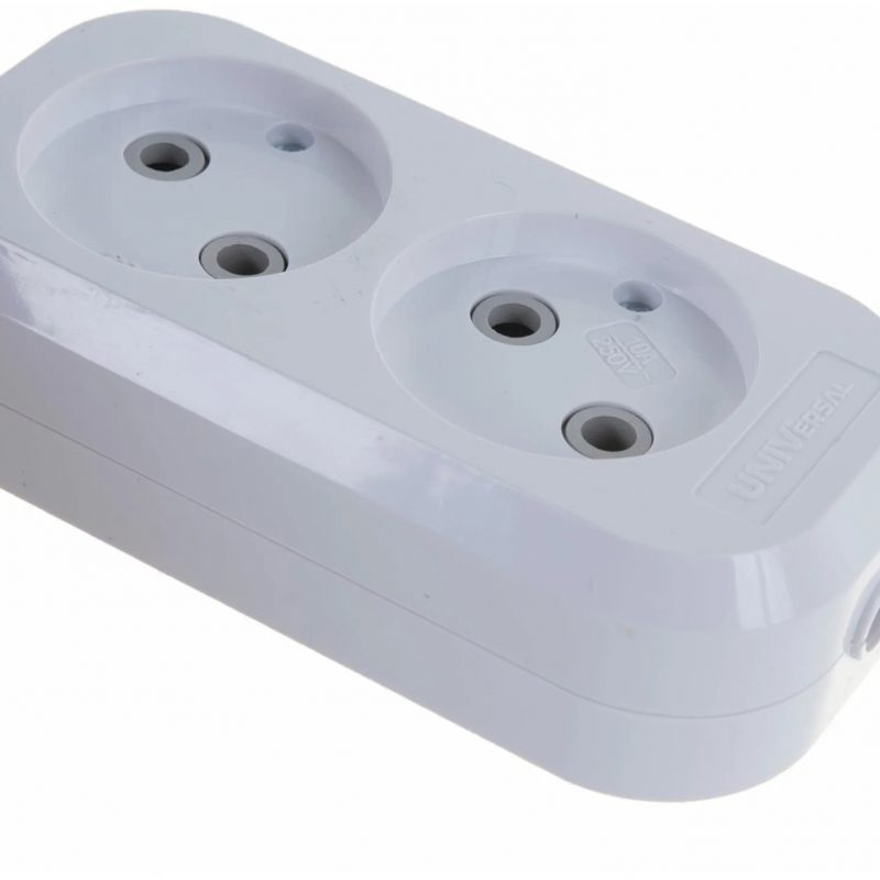 Колодка удлинителя 2 гн. б/з АБС- пластик UNIVersal (1/100)