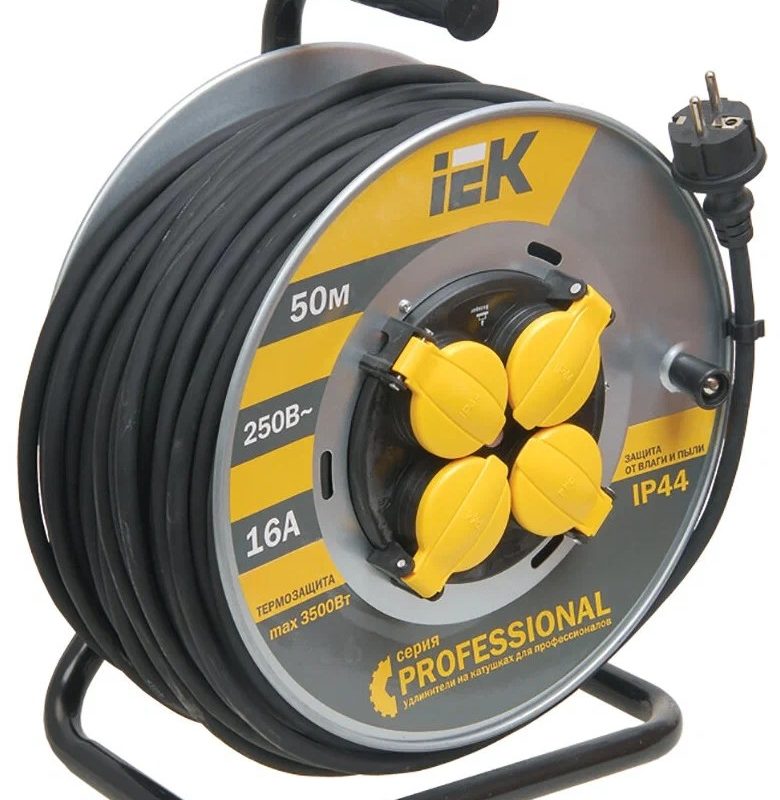 Удлинитель на катушке 4x50м c/з IP44 (ПВС 3х1.5) 16А/3