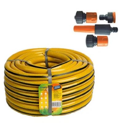 Шланг полив Гидро  3/4 (20) 20м армир непрозр желтый с черной полосой + фитинг в подарок