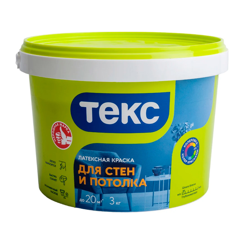 s00019015 Краска в/д УНИВЕРСАЛ интерьерная 3 кг ТЕКС — изображение 1