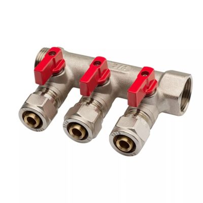 Коллектор с шаровым краном 3/4*1/2- 3 выхода под конус