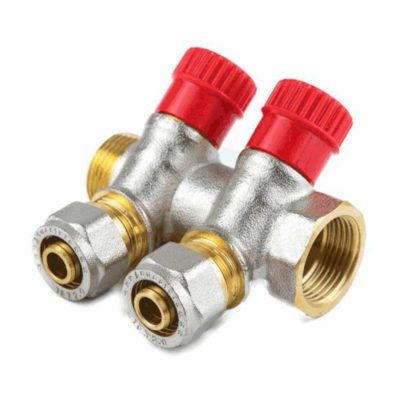 Коллектор латунный с регулир.вентилями 3/4"*1" 2 входа ВР-НР