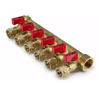 Коллектор 3/4"*1/2" 6 выходов  красная ручка