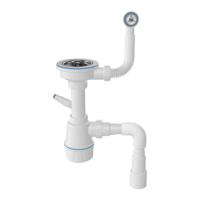 М104-8 Сифон для керамич. мойки с выпуском 3 1/2 с круглым переливом и отводом для с/м