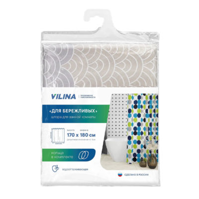 Штора для ванной "Для бережливых" 170*180 см Волны бежевые