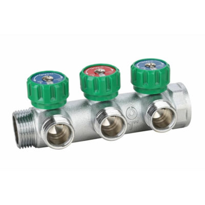 Коллектор латунный с регулир.вентилями 3/4"*1" 3 входа ВР-НР