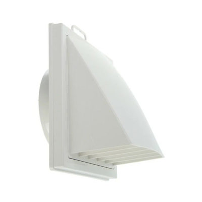 Выход стенной вытяжной с обр. клапаном 150*150 с фланцем Д100 белый (1515К10ФВ)