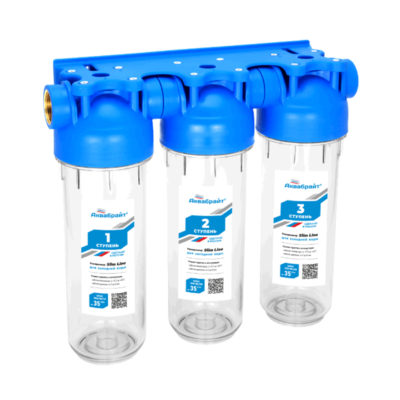 Магистральный фильтр 10" Тройной прозрачный 1/2 АКВАБРАЙТ АБФ-3 1/2"