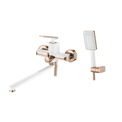 A71123GR Смеситель для ванны ACCONA с длинным изливом 350мм Цвет: белый+розовые золото