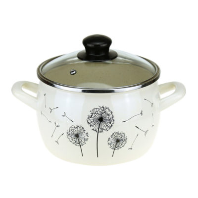 Кастрюля эмал. 3л. белоснежн. стекл крышка