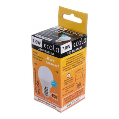 K7GV70ELC Лампа светод. LED 7.0W G45 E27 4000K globe шар  82*45 Ecola