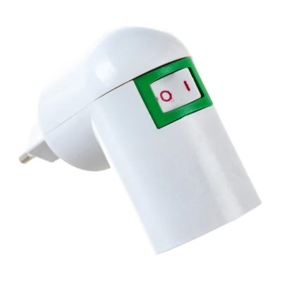 Переходник вилка Е27 с выключателем белый