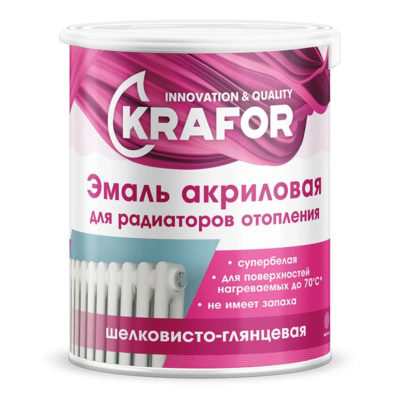 Эмаль акриловая для Радиаторов Супербелая 1кг "KRAFOR"
