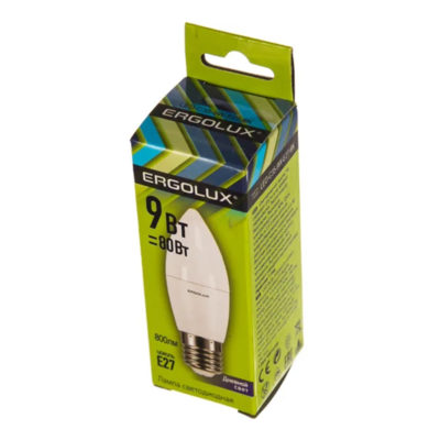 Ergolux LED-C35-9W-E27-6K Лампа светодиод. Свеча 9Вт Е27 6500К