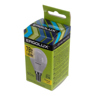 Ergolux LED-G45-7W-E14-3K Лампа светод. шар 7Вт Е14 3000К