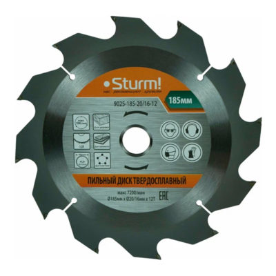 9025-185-20/16-12 Пильный диск 185*20/16*12 зубьев STURM
