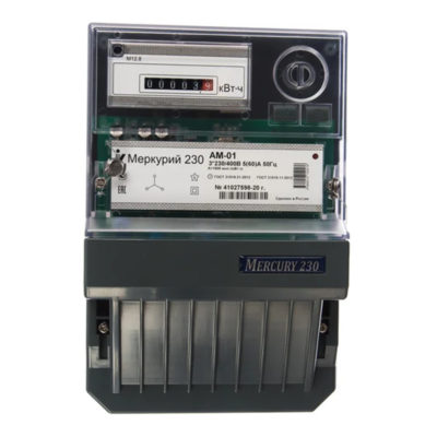 Счетчик трехфазный однотарифный Меркурий 230 АМ-01 5(60)А/380В ОУ (1/10)