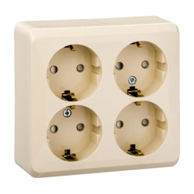 Розетка 4ОП с/з кремовая со шторками Этюд Schneider Electric (12/72)