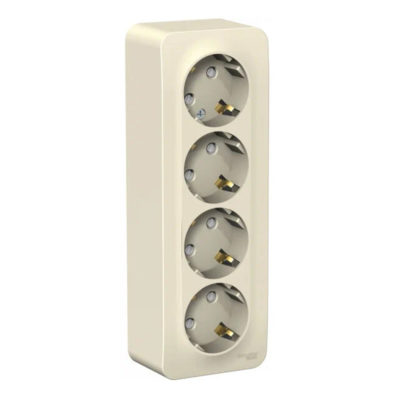 Розетка 4ОП с/з со шторками 16А 250В молочный BLANCA