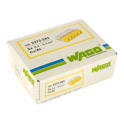 Зажим безвинтовой 2273-245  с пастой (100 шт. в уп.) Wago