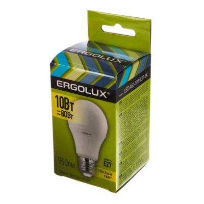 Ergolux LED-A60-10W-E27-3K (Эл.лампа светодиодная ЛОН 10Вт E27 3000K 180-240В)