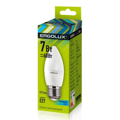 Ergolux LED-C35-5W-E27-4K (Эл.лампа светодиодная Свеча 5Вт E27 4500K 172-265В) NEW